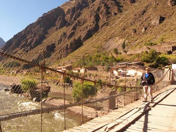 The Inca Bridge continues to function as a foundation for a modern bridge